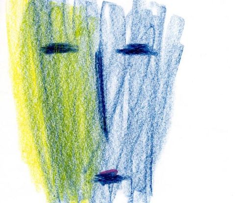 Un viso, 1996, Disegno, pastelli, cm. 25×35. Fondo Alessandro Mendini – Collezione Permanente Triennale di Milano