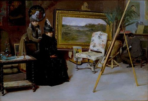 Giovanni Battista Carpanetto, Critici gentili, 1888. Olio su tavola, 31,5x47 cm. Galleria Il Portico, Pinerolo
