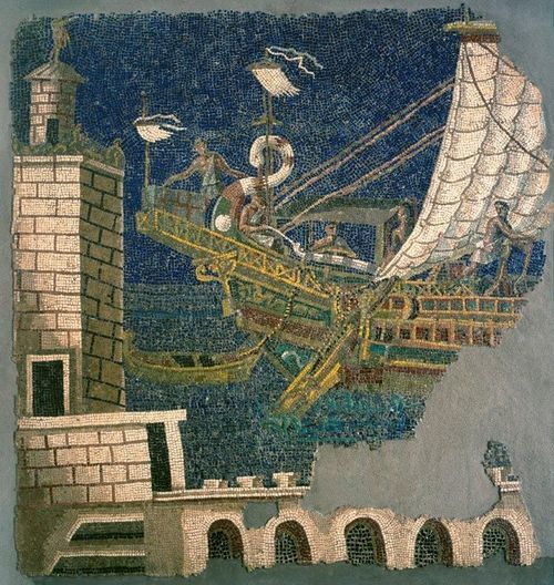 Mosaico policromo con nave e faro, Mosaici romani, Ostia