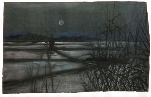 Salvatore Caputo, La luna sul sale, 2021, acrilico su velluto, cm. 200x140 ca.
