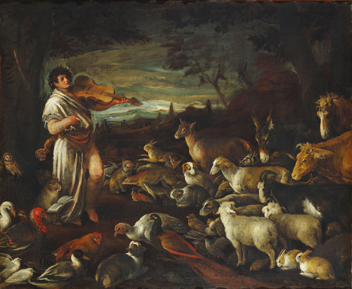 Francesco Bassano, Orfeo incanta gli animali con il suono del suo violino.