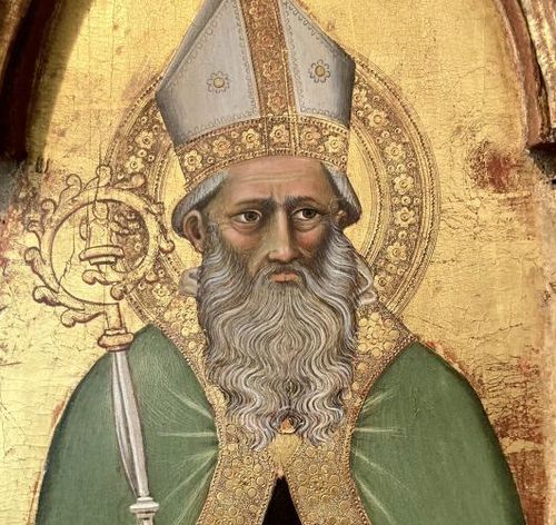 Lippo di Dalmasio, Anta laterale con San Petronio, San Giovanni Battista, Sant’Agostino (parte del trittico con Vergine col Bambino e santi). Tempera e oro su tavola, tavola sinistra: cm. 169x64. Bologna, Pinacoteca Nazionale, inv. 718 