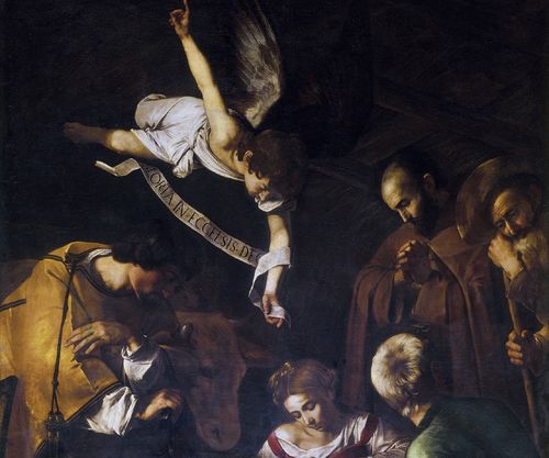 Caravaggio, Natività con i santi Lorenzo e Francesco d'Assisi, 1600, part. Olio su tela, 268x197cm. 