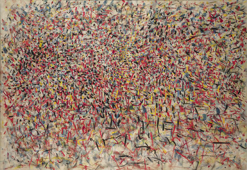 Tancredi Parmeggiani, <em>Primavera</em> <em>(Spring)</em>, 1951 (dated 1952), Gouache and pastel on paper, 39.4 x 27.5", The Museum of Modern Art, New York | Peggy Guggenheim Donation, 1952