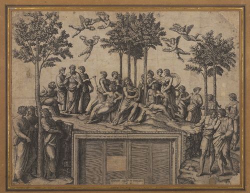 Marcantonio Raimondi, Il Parnaso (da Raffaello), primo quarto XVI sec. Incisione a bulino Milano, Castello Sforzesco, Raccolta Bertarelli, Deposito Museo Poldi Pezzoli