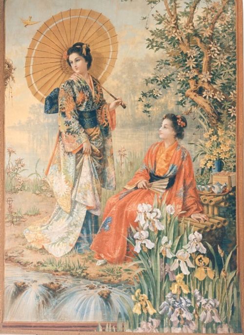 O’Tama Kiyohara, Due Geishe, arazzo dipinto. Collezione privata, Palermo