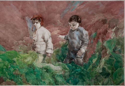 Iulia Ghiță, Milk, 2015, aquerello su carta, 250 x 150 cm.