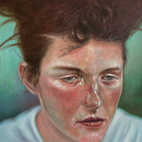 Ahmet Öğüt, from the series neither artificial nor intelligent (2023–2025), oil on canvas, 70x70 cm. Private collection; publicly accessible as a digital image