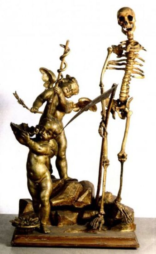 Ambito di Silvestro Giannotti, Statua con la Morte, legno (part.)
