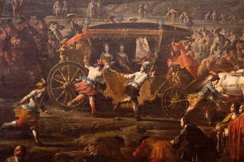 Dettaglio de La partenza di Elisabetta Farnese da Parma dopo le nozze, prima metà sec. XVIII