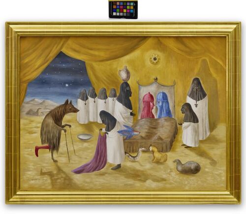 Leonora Carrington, The Lovers, 1987. Olio su tela, 76 x 103 cm. FAMM (Female Artists of the Mongins Museum), France / The Levett Collection