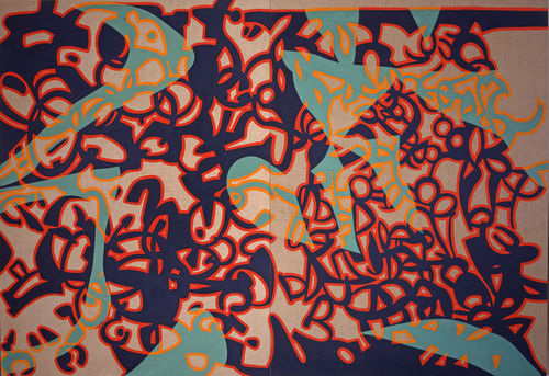 Carla Accardi, Grande dittico, 1986, vinilico su tela grezza, cm. 220 x 320. Collezione privata, Vicenza 