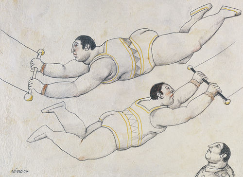 Fernando Botero, <em>Flying trapeze</em>, 2007, Matita su carta, 40 x 30 cm, Collezione privata dell'artista