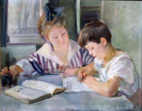 Armando Spadini, Bambini che studiano, 1918