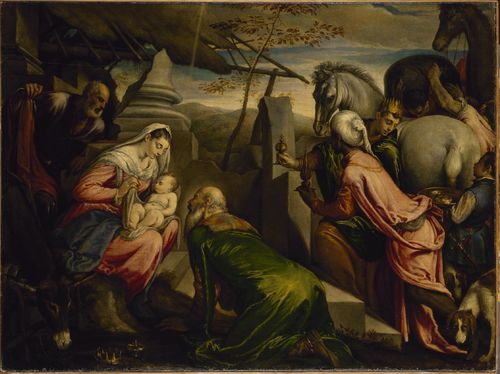 Jacopo and Francesco Bassano, <em>Adoration of the Magi</em>, Oil on canvas, 49.4 x 37.8", State Hermitage Museum, St. Petersburg