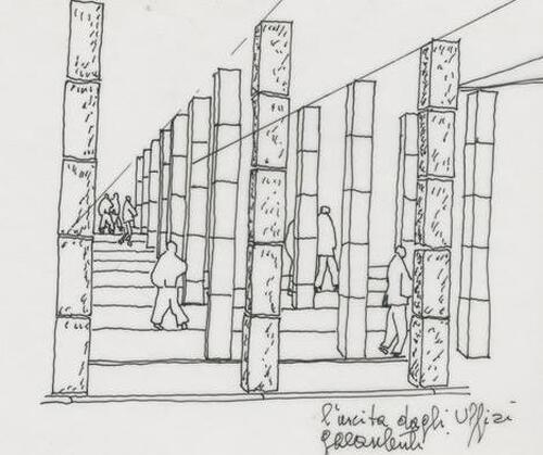 Gae Aulenti, Uno schizzo della nuova uscita degli Uffizi
