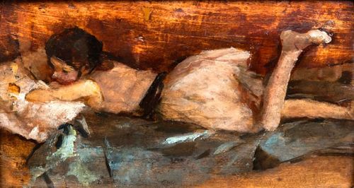 Giovanni Romagnoli, Fanciulla distesa, 1922, olio su tavola, cm 18,2x 33,3
