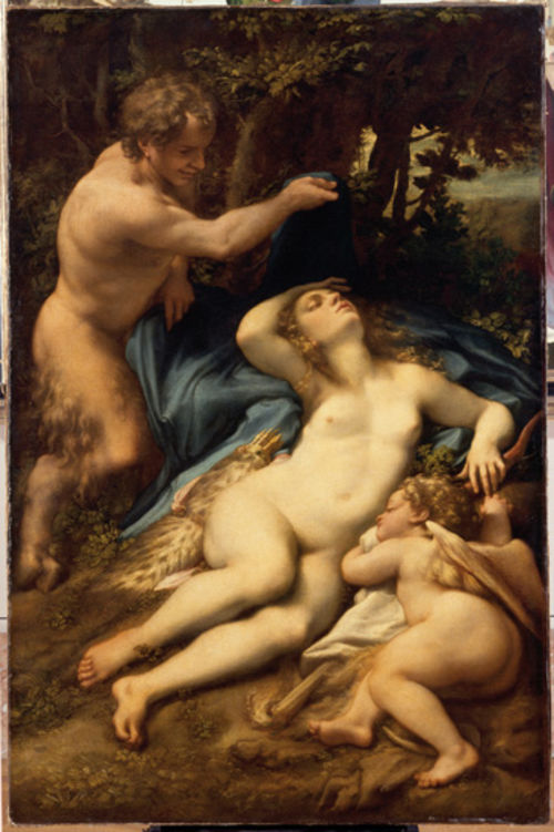 Correggio,  Venere ed Amore addormentati e spiati da un satiro, olio su tela cm. 188x125 Inv. N. 42 Parigi Museo del Louvre