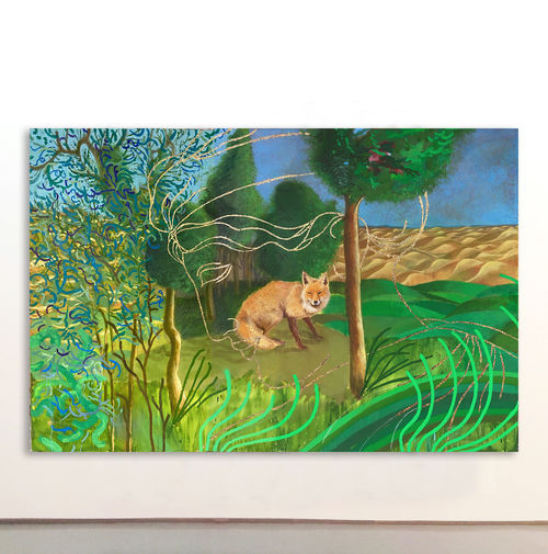 Mattia Sinigaglia,<em> Ti vede</em>, Olio, foglia d'oro argento multocolore su tela, 200 &times; 300 cm | Courtesy A plus A Gallery | &copy; Mattia Sinigaglia<br />