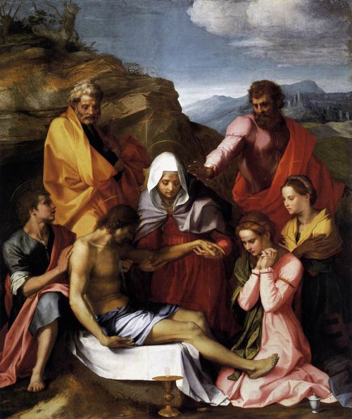 Andrea del Sarto (Andrea d’Agnolo; Firenze 1486-1530), Compianto su Cristo morto (Pietà di Luco), 1523-1524, olio su tavola, cm 238,5 x 198,5. Firenze, Gallerie degli Uffizi, Galleria Palatina, inv. 1912 n. 58