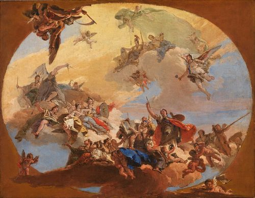 Giambattista Tiepolo, <em>Trionfo delle arti e delle scienze</em>, 1731 circa, Olio su tela, 55.5 x 72 cm, Lisbona, Museu Nacional de Arte Antiga | &copy; MNAA/DGPC/ADF, Lu&iacute;sa Oliveira<br />