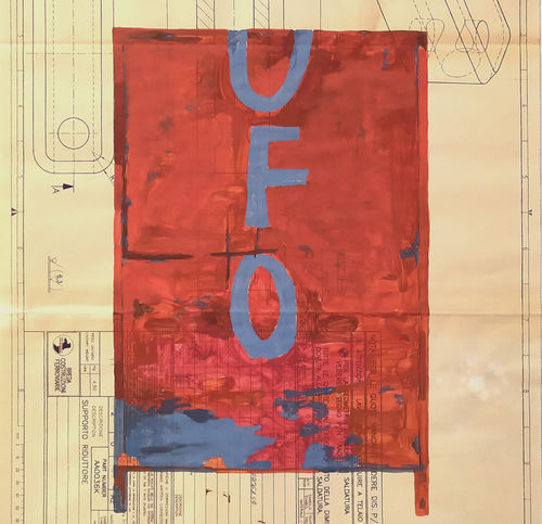 Lello Lopez, dal progetto The Factory, 2010, acrilico su cianografia, cm. 60,5x42,5