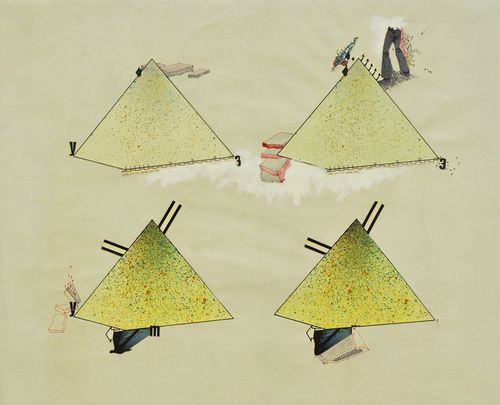 Gianni Emilio Simonetti, One inch equal for feet...., 1967, tecnica mista e collage su tela, cm. 72x91