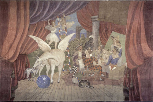 Pablo Picasso, <em>Sipario per il balletto Parade</em>, 1917, Tempera su tela, 1640 x 1050 cm, Parigi, Centre Pompidou - Mus&eacute;e national d'art moderne - Centre de cr&eacute;ation industrielle | Photo &copy; Centre Pompidou, MNAM-CCI, Dist. RMN- Grand Palais / Christian Bahier / Philippe Migeat &copy; Succession Picasso by SIAE 2017<br />
