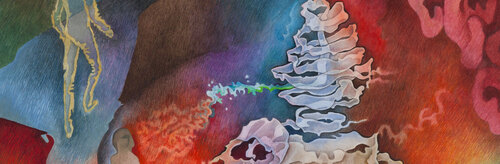 Sveva Caetani, <em>Ramping Medusa</em>, 1980, Da <em>Recapitulation</em> , Acquerello su carta, 75.5 &times; 56 cm | &copy; Caetani Cultural Centre Society, Vernon, BC, Canada