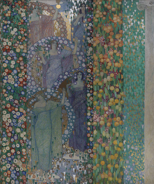 Galileo Chini, La primavera classica, 2 pannelli, 1914, tempera, olio, inserti metallici, stucco, e oro su tela