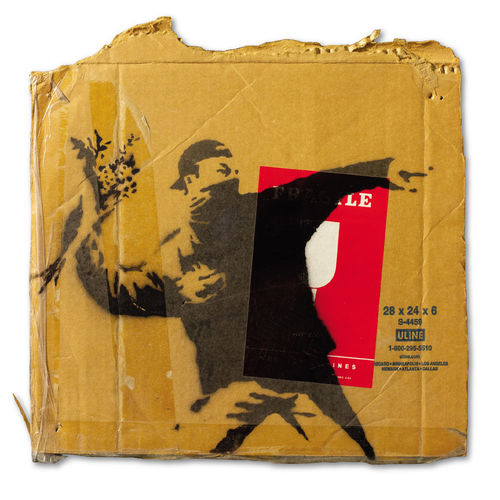 Banksy, Love is in the air, postcard, cm. 200x200