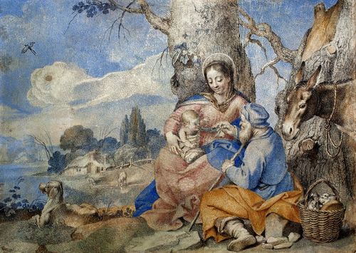 <span>Sinibaldo Scorza, <em>Il riposo nella fuga in Egitto</em>. Tempera e oro su pergamena, 150 x 205 mm. Musei di Strada Nuova, Gabinetto Disegni e Stampe di Palazzo Rosso</span>