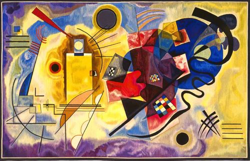Vasilij Kandinskij, Giallo, rosso e blu, arazzo ad "alto liccio" in lana, cm.190x304. Tessitura: Arazzeria Scassa. Museo egli Arazzi Scassa, Asti