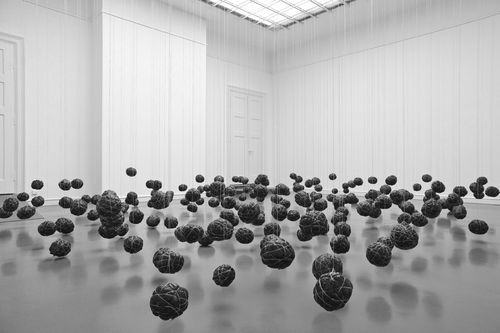 Wangechi Mutu, Suspended Playtime, 2012, Garbage bags and twine, Dimensions variable. Installation View at the Staatliche Kunsthalle Baden-Baden, Germany. &copy; Courtesy of the Artist and Gladstone Gallery