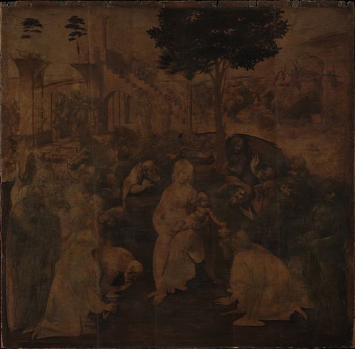 Leonardo di ser Piero, detto Leonardo da Vinci (1452-1519), <em>Adorazione dei Magi</em>, 1481-1482 circa, Prima del restauro