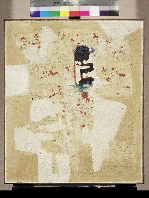Alberto Burri, <em>Muffe</em>, 1951, Tela, acrilico, olio, smalto bianco di zinco, pietre, pomice e vinavil su tela, Collezione Merlini, Busto Arsizio