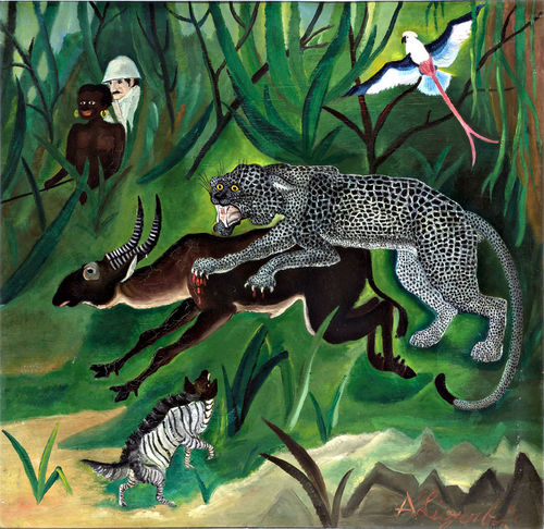 Antonio Ligabue, Caccia grossa, 1929, olio su tavola di compensato, 66x64 cm. Milano, Collezione privata