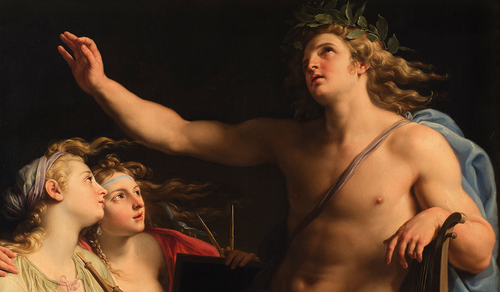 Pompeo Batoni, Apollo, la Musica e la Geometria (particolare), 1741, olio su tela, Collezione Fondazione Francesco Federico Cerruti per l’Arte, Deposito a lungo termine, Castello di Rivoli Museo d’Arte Contemporanea, Rivoli-Torino