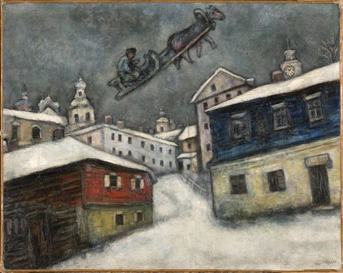 Marc Chagall, <em>Villaggio russo</em>, 1929, Olio su tela, 92 x 73 cm | Collezione privata, Svizzera | Chagall &reg; by SIAE 2019<br />