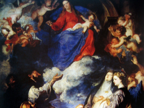 Madonna del Rosario con San Domenico e Santa Caterina da Siena e i Santi Vincenzo Ferreri, Oliva, Ninfa, Agata, Cristina e Rosalia di Anton Van Dyck