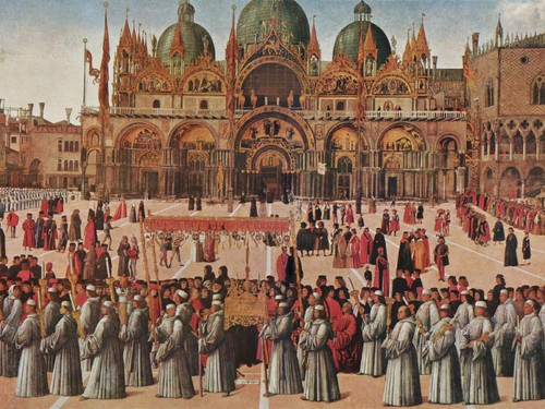 Gentile Bellini, <em>Processione in Piazza San Marco</em>, 1496, Venezia, Gallerie dell'Accademia.