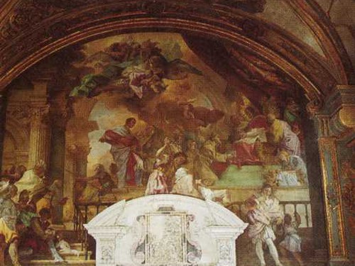 San Francesco offre le rose al Papa - Francesco Solimena