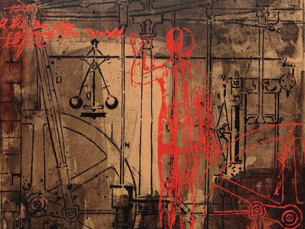 Farhan Siki, Homo Machinus #1, 2015, Spray paint on canvas, 135 x 135 cm | Courtesy of Farhan Siki & Banca Generali Private Banking