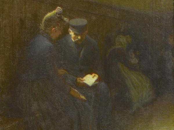 Angelo Morbelli, Parlatorio del pio albergo Trivulzio - Un consiglio del nonno, 1891, Olio su tela, 100 × 80 cm, Alessandria, Fondazione Cassa Risparmio Alessandria 
