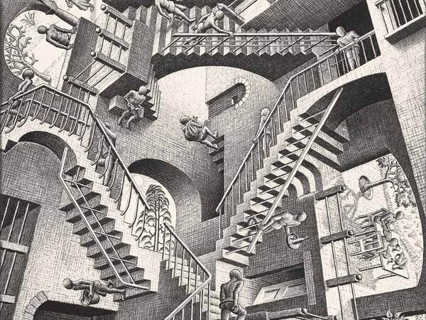 Dettaglio da Maurits Cornelis Escher, Relatività, 1953. Litografia, 27,7×29,2 cm. Collection M.C. Escher Heritage, Paesi Bassi. All M.C. Escher works 