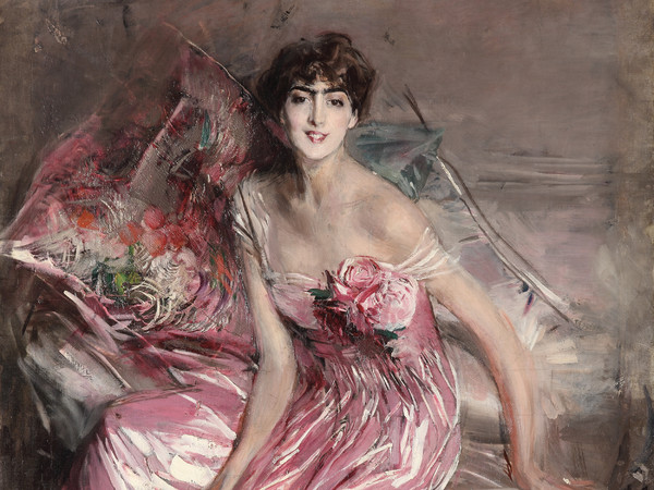 Giovanni Boldini, La signora in rosa, 1916, Olio su tela, 163 × 113 cm, Ferrara, Museo Giovanni Boldini | © Ferrara, Gallerie d’Arte Moderna e Contemporanea | Foto: Tiziano Menabò
