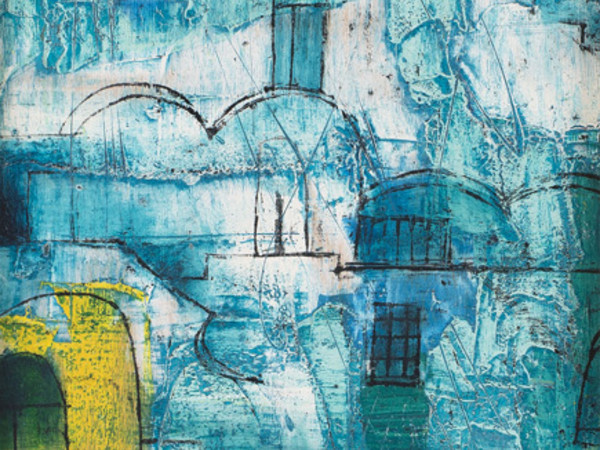 Eva Fischer, Bozzetto per la vetrata Roma, 1980, olio su tavola (Museo Ebraico di Roma)