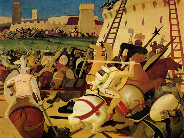 Salvatore Fiume, La battaglia dell’Aquila, anni ’49 – ’52, olio su tela, 170x200 cm