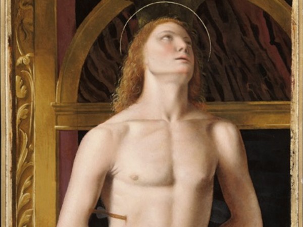 Bernardino Luini, San Sebastiano, 1510, tavola, cm 105,5 x 44 (con cornice cm 117 x 56). Isola Bella, collezione privata