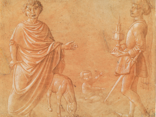 Benozzo Gozzoli, Filemone e l'asino, Gesù Bambino benedicente, Re Magopenna, 1459 circa, Inchiostro marrone, acquerello marrone, biacca su carta tinta rossiccia, Firenze, Gabinetto Disegni e Stampe degli Uffizi